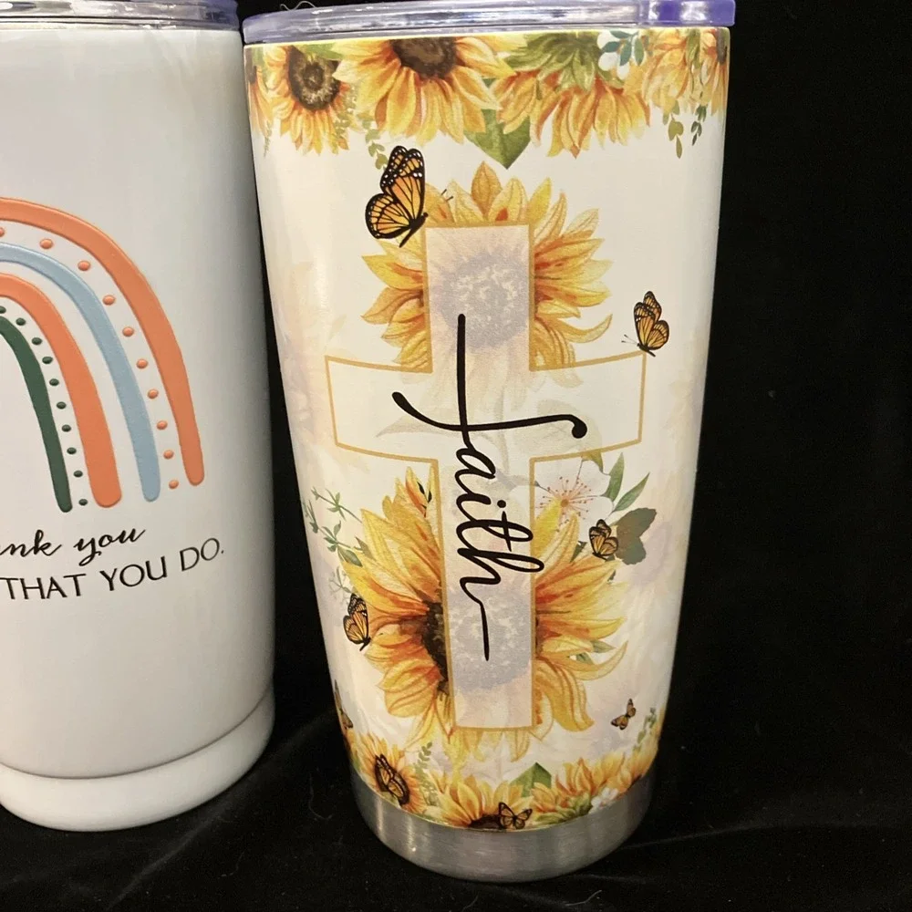 Lot of 2 Inspirational Tumbler Gift Thank You Bible Faith Verses Coffee Water